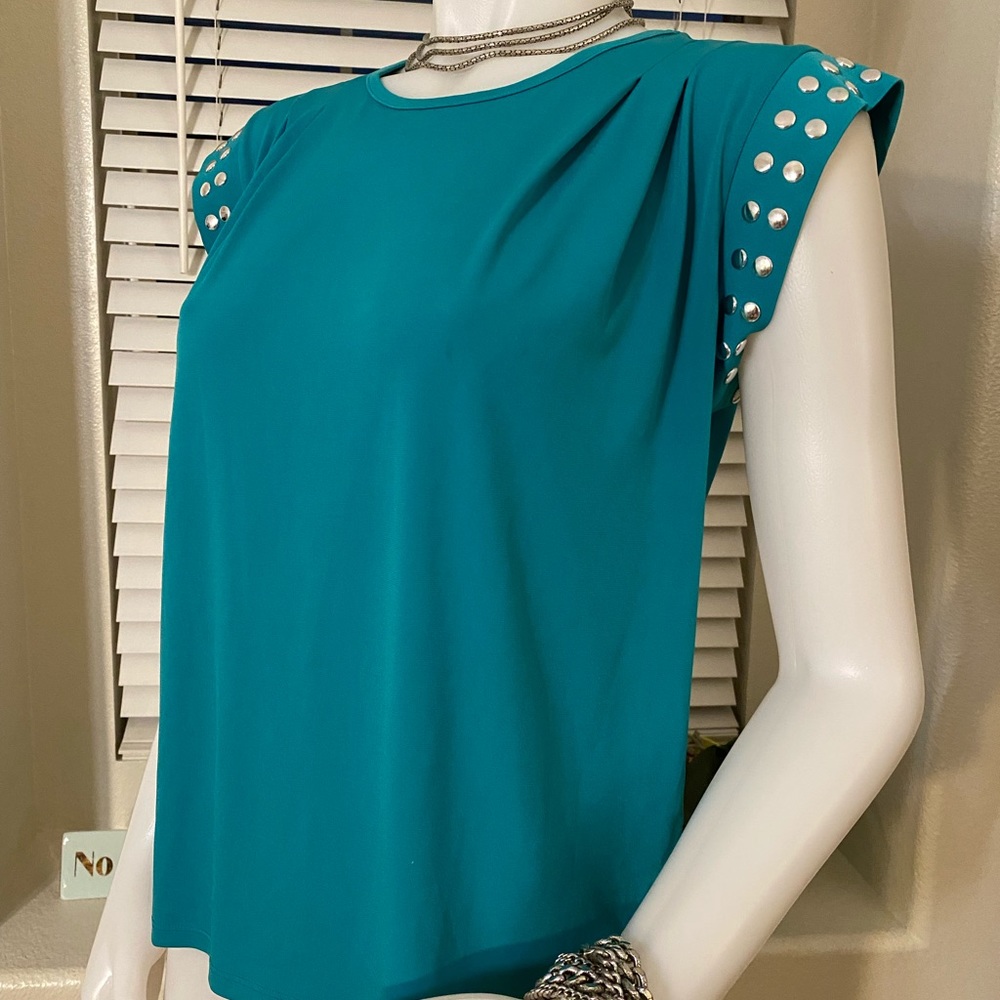 Teal, studded Michael Kors, short sleeved top